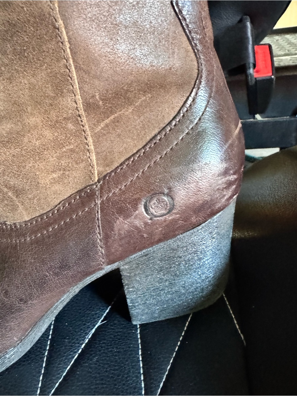 Born Two-Tone Brown Suede & Leather Western Heeled Boots - Picture 3 of 11